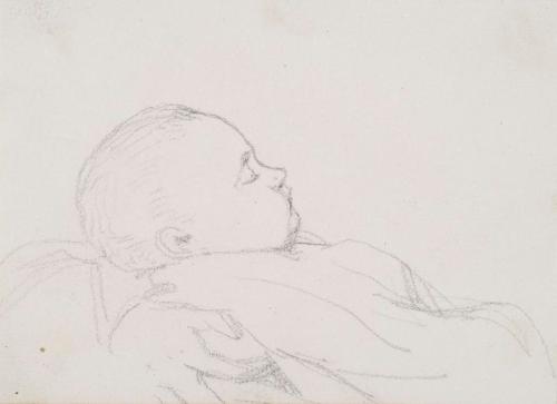 A pencil sketch of a sleeping baby